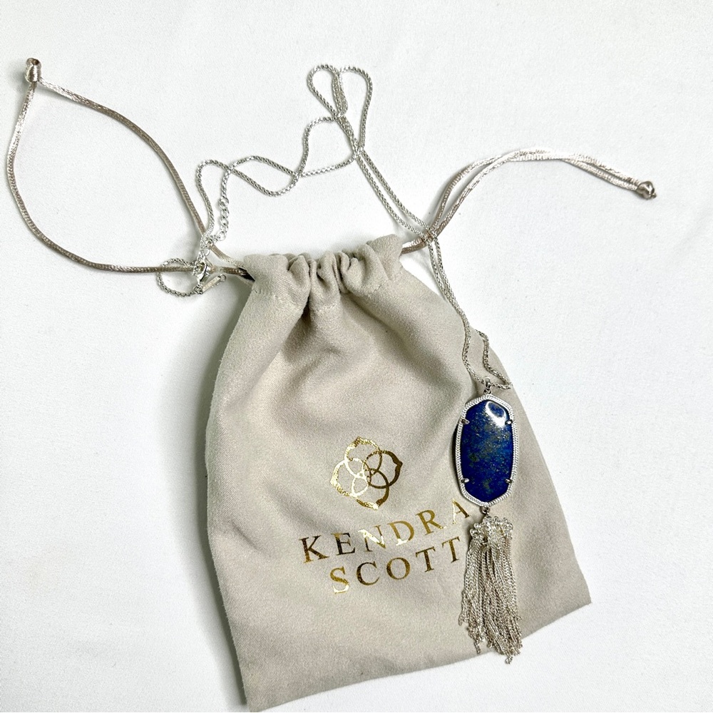 Kendra Scott Lapis Pendant with Silver Tassel 28” necklace women’s jewelry blue